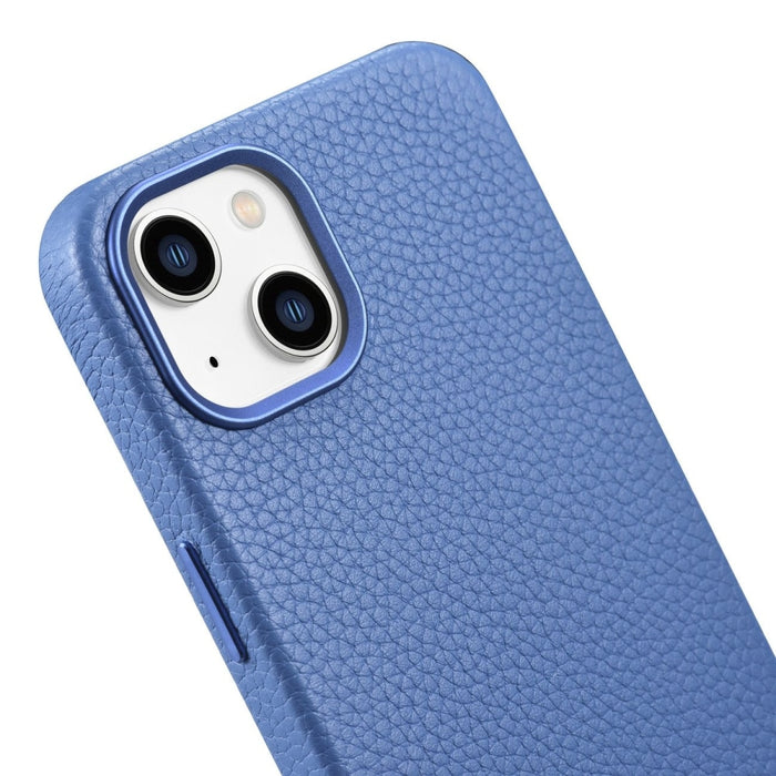 Кейс от естествена кожа iCarer Litchi Premium за iPhone 14 Plus, магнитен, съвместим с MagSafe, Светлосин (WMI14220711-LB)