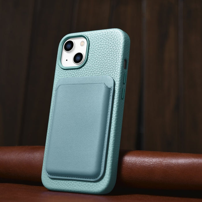 Кейс от естествена кожа iCarer Litchi Premium за iPhone 14 Plus, магнитен, съвместим с MagSafe, Зелен (WMI14220711-GN)