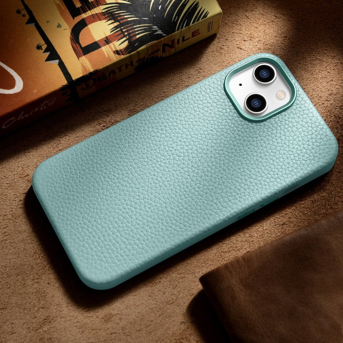 Кейс от естествена кожа iCarer Litchi Premium за iPhone 14 Plus, магнитен, съвместим с MagSafe, Зелен (WMI14220711-GN)