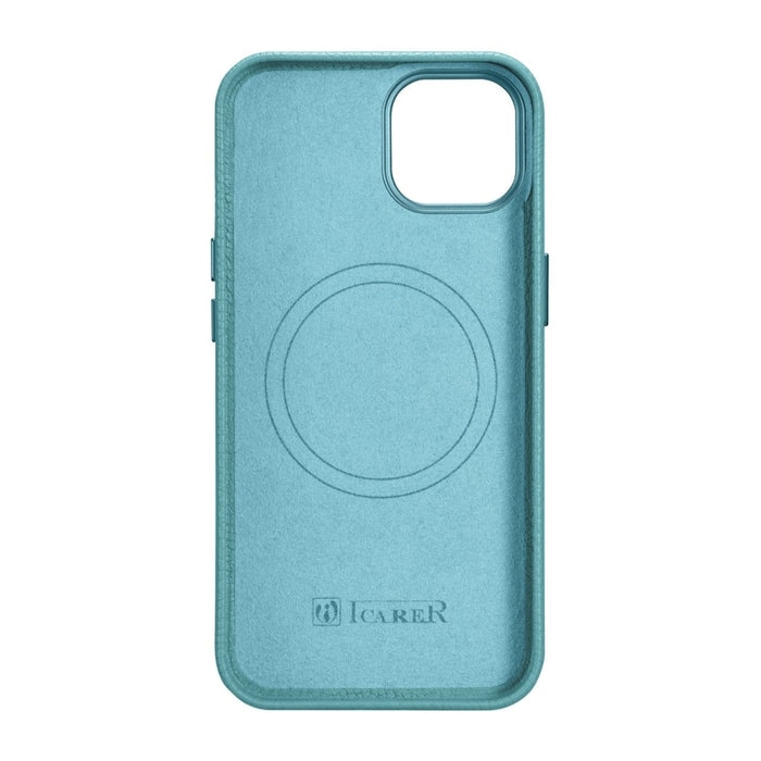 Кейс от естествена кожа iCarer Litchi Premium за iPhone 14 Plus, магнитен, съвместим с MagSafe, Зелен (WMI14220711-GN)
