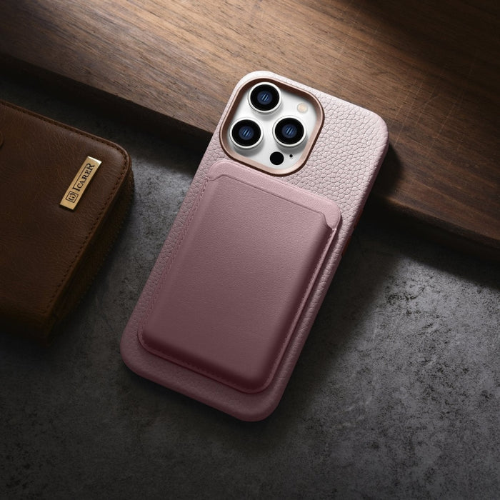 Кейс от естествена кожа iCarer Litchi Premium за iPhone 14 Pro Max, магнитен, съвместим с MagSafe, Розов (WMI14220712-PK)