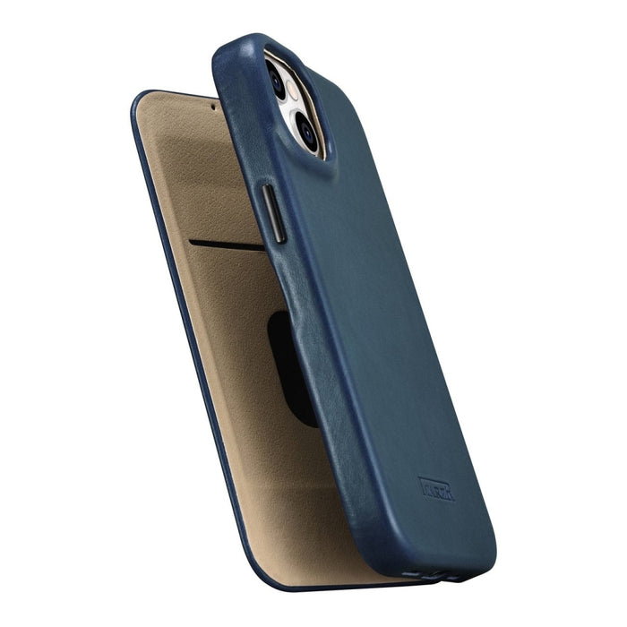 Флип Кейс от естествена кожа iCarer CE Oil Wax Premium за iPhone 14, магнитен, съвместим с MagSafe, Син (AKI14220705-BU)