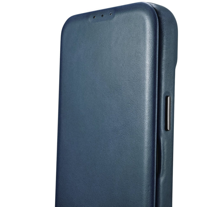 Флип Кейс от естествена кожа iCarer CE Oil Wax Premium за iPhone 14, магнитен, съвместим с MagSafe, Син (AKI14220705-BU)