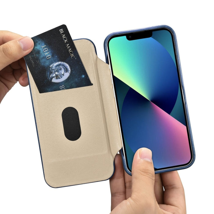 Флип Кейс от естествена кожа iCarer CE Oil Wax Premium за iPhone 14, магнитен, съвместим с MagSafe, Син (AKI14220705-BU)