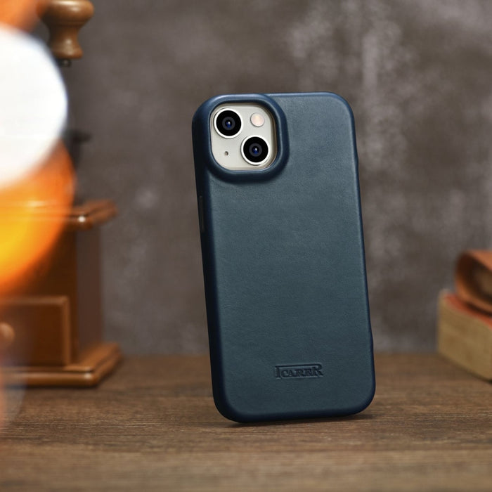 Флип Кейс от естествена кожа iCarer CE Oil Wax Premium за iPhone 14, магнитен, съвместим с MagSafe, Син (AKI14220705-BU)