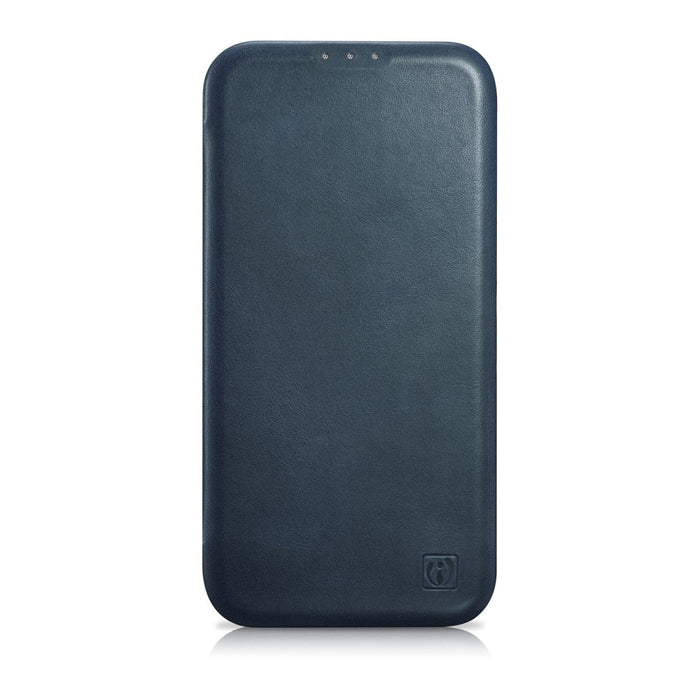 Флип Кейс от естествена кожа iCarer CE Oil Wax Premium за iPhone 14, магнитен, съвместим с MagSafe, Син (AKI14220705-BU)