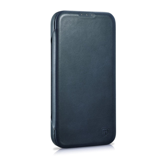Флип Кейс от естествена кожа iCarer CE Oil Wax Premium за iPhone 14, магнитен, съвместим с MagSafe, Син (AKI14220705-BU)