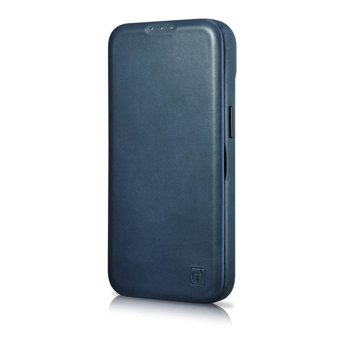 Флип Кейс от естествена кожа iCarer CE Oil Wax Premium за iPhone 14, магнитен, съвместим с MagSafe, Син (AKI14220705-BU)