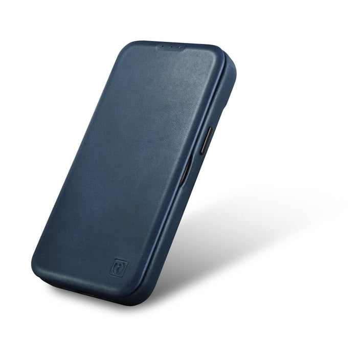 Флип Кейс от естествена кожа iCarer CE Oil Wax Premium за iPhone 14, магнитен, съвместим с MagSafe, Син (AKI14220705-BU)