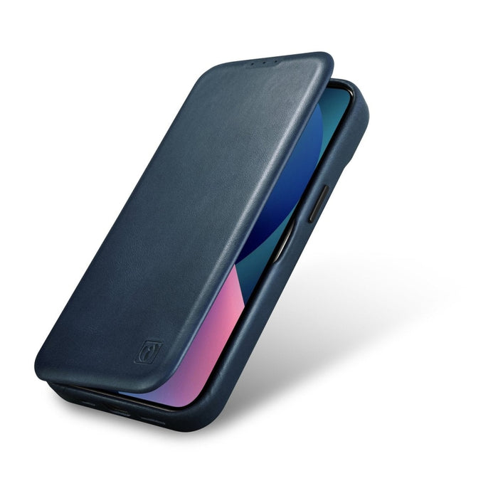 Флип Кейс от естествена кожа iCarer CE Oil Wax Premium за iPhone 14, магнитен, съвместим с MagSafe, Син (AKI14220705-BU)