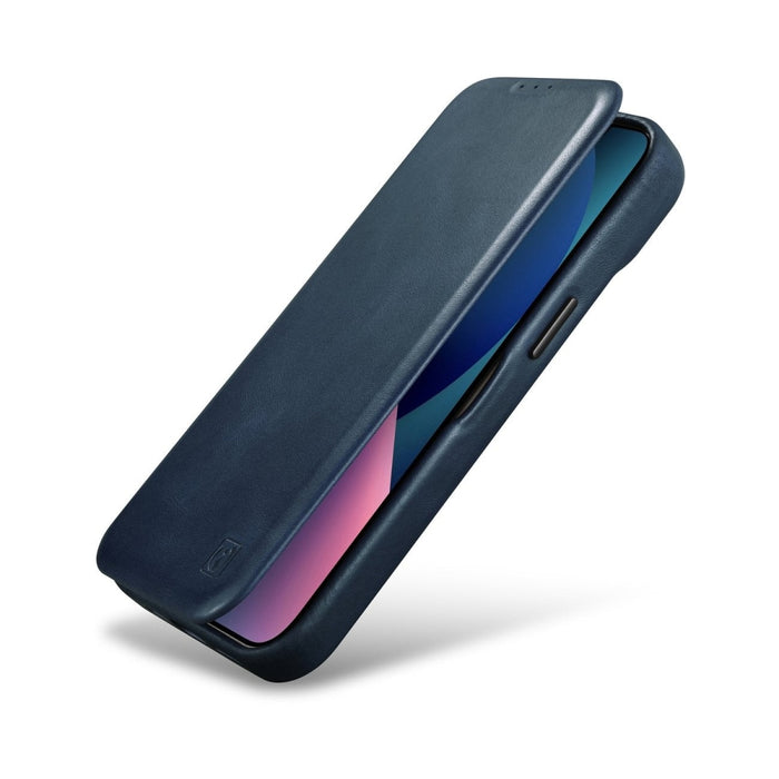 Флип Кейс от естествена кожа iCarer CE Oil Wax Premium за iPhone 14, магнитен, съвместим с MagSafe, Син (AKI14220705-BU)