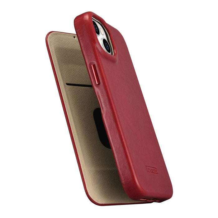 Флип Кейс от естествена кожа iCarer CE Oil Wax Premium за iPhone 14, магнитен, съвместим с MagSafe, Червен (AKI14220705-RD)