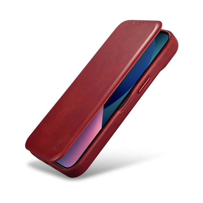 Флип Кейс от естествена кожа iCarer CE Oil Wax Premium за iPhone 14, магнитен, съвместим с MagSafe, Червен (AKI14220705-RD)