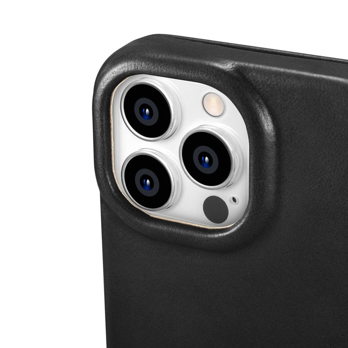 Флип Кейс от естествена кожа iCarer CE Oil Wax Premium за iPhone 14 Pro, магнитен, съвместим с MagSafe, Черен (AKI14220706-BK)