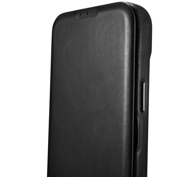 Флип Кейс от естествена кожа iCarer CE Oil Wax Premium за iPhone 14 Pro, магнитен, съвместим с MagSafe, Черен (AKI14220706-BK)
