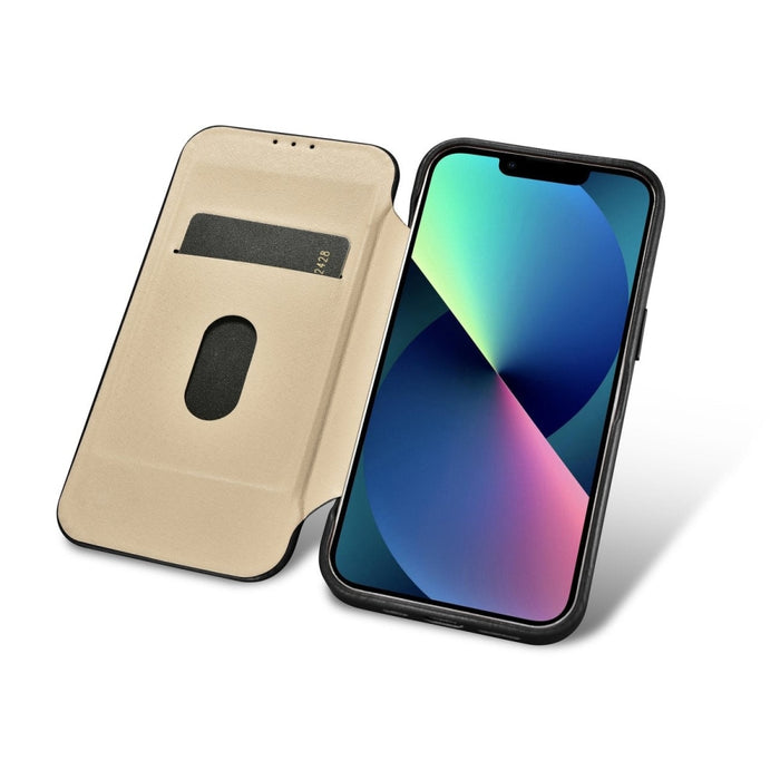 Флип Кейс от естествена кожа iCarer CE Oil Wax Premium за iPhone 14 Pro, магнитен, съвместим с MagSafe, Черен (AKI14220706-BK)