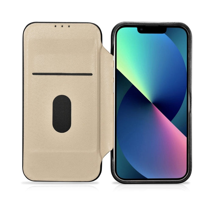 Флип Кейс от естествена кожа iCarer CE Oil Wax Premium за iPhone 14 Pro, магнитен, съвместим с MagSafe, Черен (AKI14220706-BK)