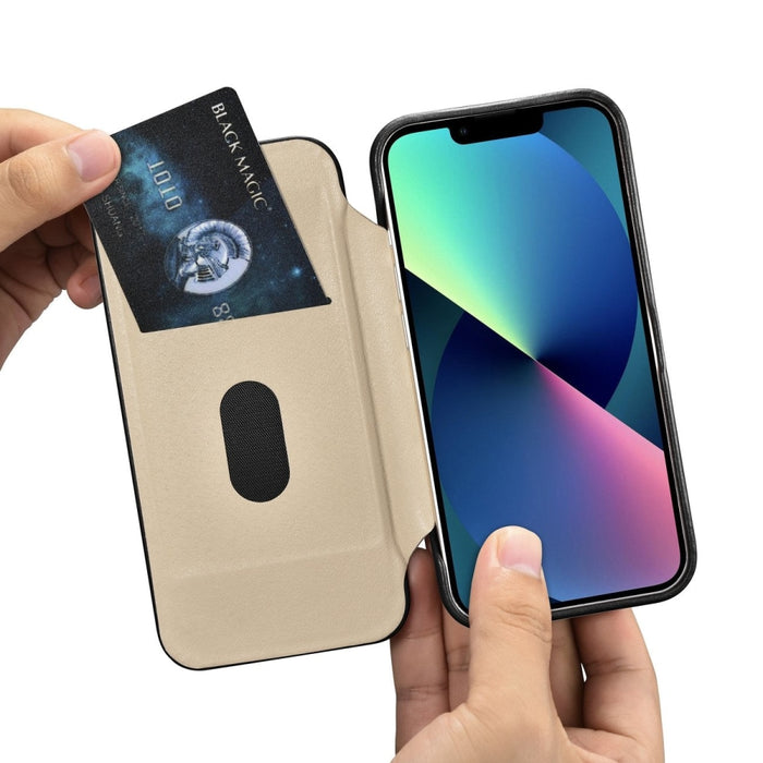 Флип Кейс от естествена кожа iCarer CE Oil Wax Premium за iPhone 14 Pro, магнитен, съвместим с MagSafe, Черен (AKI14220706-BK)