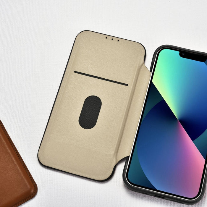Флип Кейс от естествена кожа iCarer CE Oil Wax Premium за iPhone 14 Pro, магнитен, съвместим с MagSafe, Черен (AKI14220706-BK)