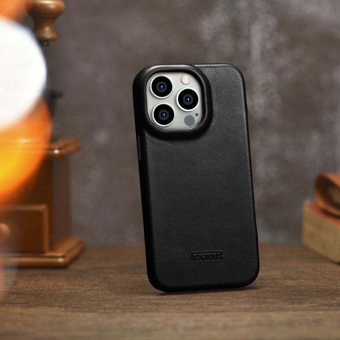 Флип Кейс от естествена кожа iCarer CE Oil Wax Premium за iPhone 14 Pro, магнитен, съвместим с MagSafe, Черен (AKI14220706-BK)