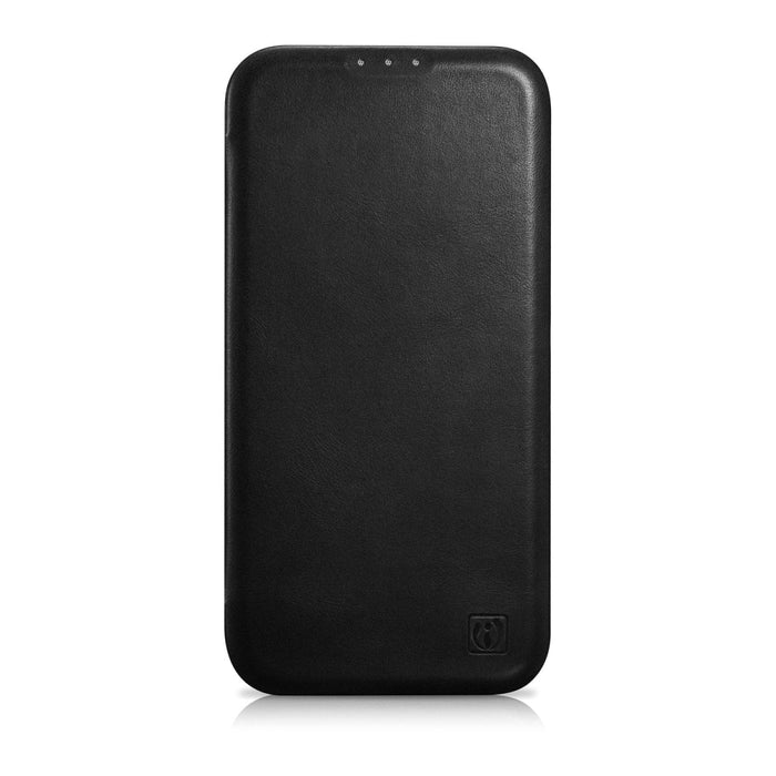 Флип Кейс от естествена кожа iCarer CE Oil Wax Premium за iPhone 14 Pro, магнитен, съвместим с MagSafe, Черен (AKI14220706-BK)