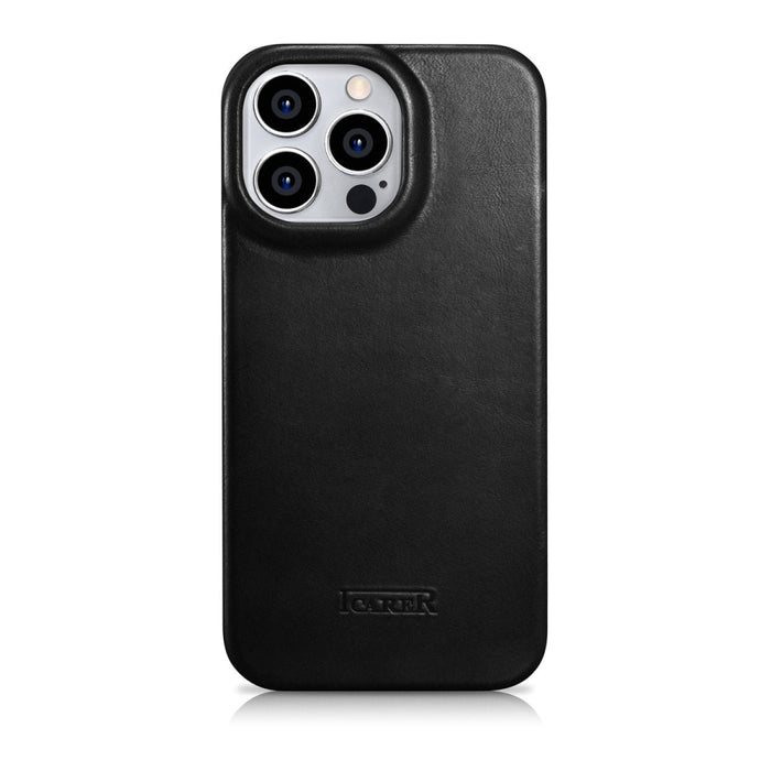 Флип Кейс от естествена кожа iCarer CE Oil Wax Premium за iPhone 14 Pro, магнитен, съвместим с MagSafe, Черен (AKI14220706-BK)