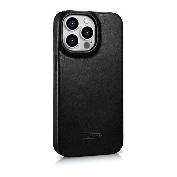 Флип Кейс от естествена кожа iCarer CE Oil Wax Premium за iPhone 14 Pro, магнитен, съвместим с MagSafe, Черен (AKI14220706-BK)