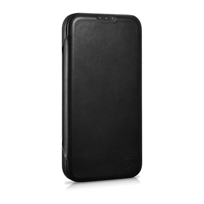 Флип Кейс от естествена кожа iCarer CE Oil Wax Premium за iPhone 14 Pro, магнитен, съвместим с MagSafe, Черен (AKI14220706-BK)