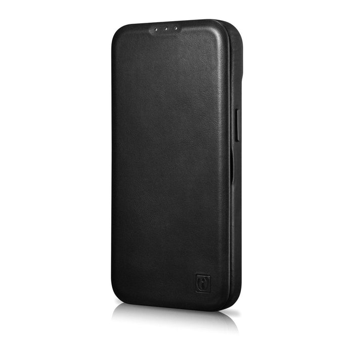 Флип Кейс от естествена кожа iCarer CE Oil Wax Premium за iPhone 14 Pro, магнитен, съвместим с MagSafe, Черен (AKI14220706-BK)