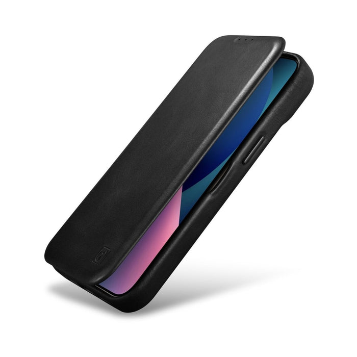 Флип Кейс от естествена кожа iCarer CE Oil Wax Premium за iPhone 14 Pro, магнитен, съвместим с MagSafe, Черен (AKI14220706-BK)