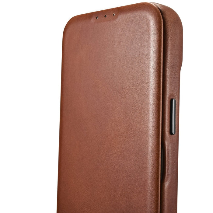 Флип Кейс от естествена кожа iCarer CE Oil Wax Premium за iPhone 14 Pro, магнитен, съвместим с MagSafe, Кафяв (AKI14220706-BN)