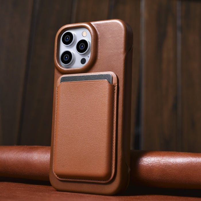 Флип Кейс от естествена кожа iCarer CE Oil Wax Premium за iPhone 14 Pro, магнитен, съвместим с MagSafe, Кафяв (AKI14220706-BN)