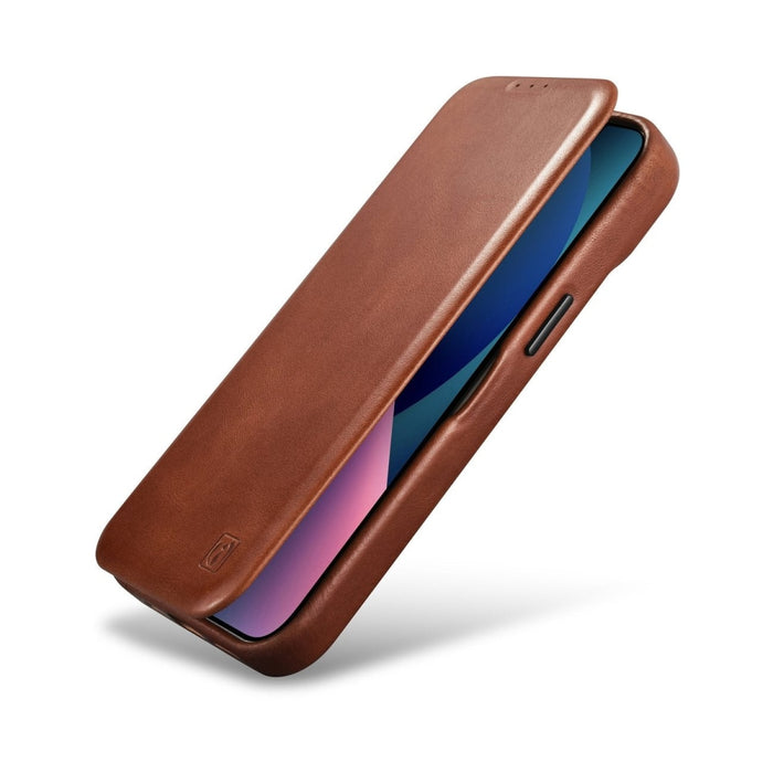 Флип Кейс от естествена кожа iCarer CE Oil Wax Premium за iPhone 14 Pro, магнитен, съвместим с MagSafe, Кафяв (AKI14220706-BN)