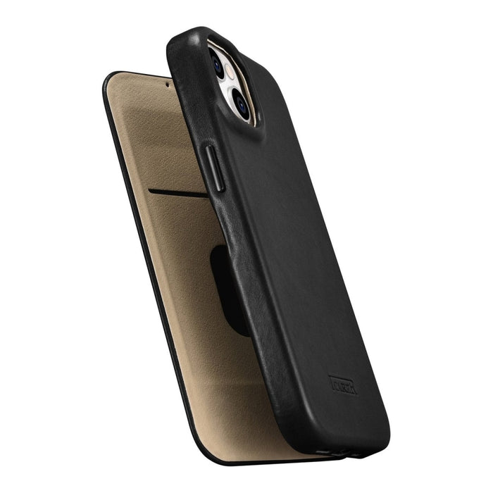 Флип Кейс от естествена кожа iCarer CE Oil Wax Premium за iPhone 14 Plus, магнитен, съвместим с MagSafe, Черен (AKI14220707-BK)