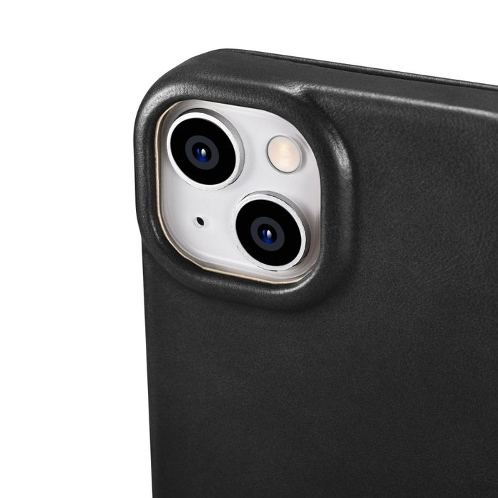 Флип Кейс от естествена кожа iCarer CE Oil Wax Premium за iPhone 14 Plus, магнитен, съвместим с MagSafe, Черен (AKI14220707-BK)