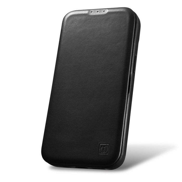 Флип Кейс от естествена кожа iCarer CE Oil Wax Premium за iPhone 14 Plus, магнитен, съвместим с MagSafe, Черен (AKI14220707-BK)