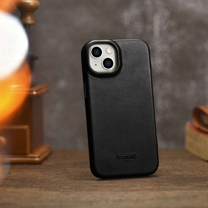 Флип Кейс от естествена кожа iCarer CE Oil Wax Premium за iPhone 14 Plus, магнитен, съвместим с MagSafe, Черен (AKI14220707-BK)