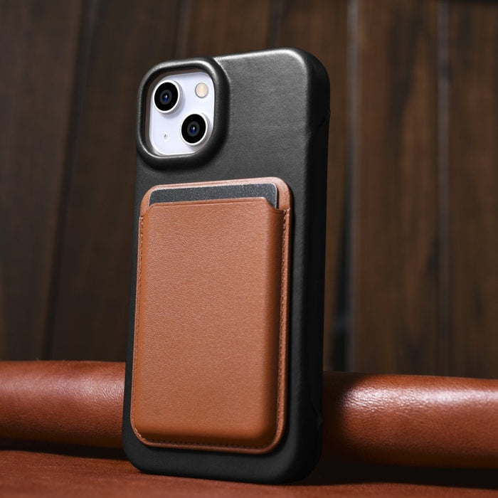 Флип Кейс от естествена кожа iCarer CE Oil Wax Premium за iPhone 14 Plus, магнитен, съвместим с MagSafe, Черен (AKI14220707-BK)