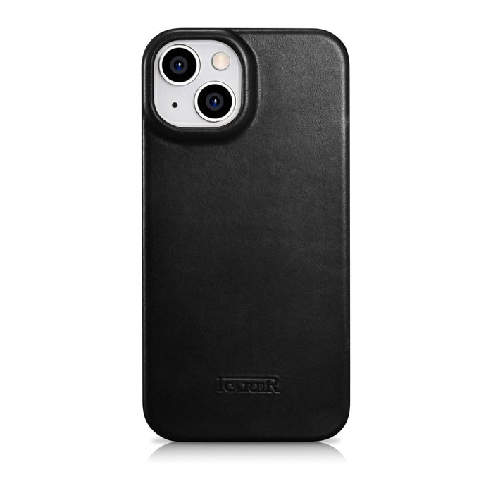 Флип Кейс от естествена кожа iCarer CE Oil Wax Premium за iPhone 14 Plus, магнитен, съвместим с MagSafe, Черен (AKI14220707-BK)
