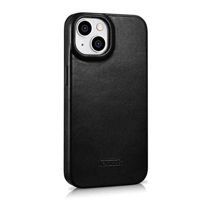 Флип Кейс от естествена кожа iCarer CE Oil Wax Premium за iPhone 14 Plus, магнитен, съвместим с MagSafe, Черен (AKI14220707-BK)