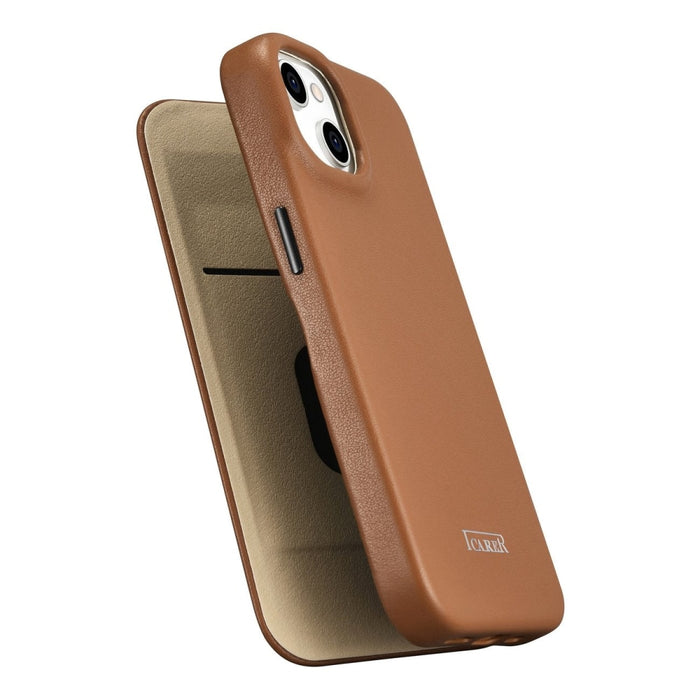 Флип Кейс от естествена кожа iCarer CE Premium за iPhone 14, магнитен, съвместим с MagSafe, Кафяв (WMI14220713-BN)