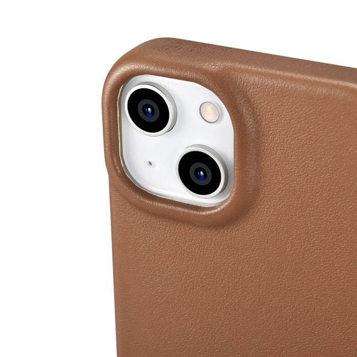 Флип Кейс от естествена кожа iCarer CE Premium за iPhone 14, магнитен, съвместим с MagSafe, Кафяв (WMI14220713-BN)
