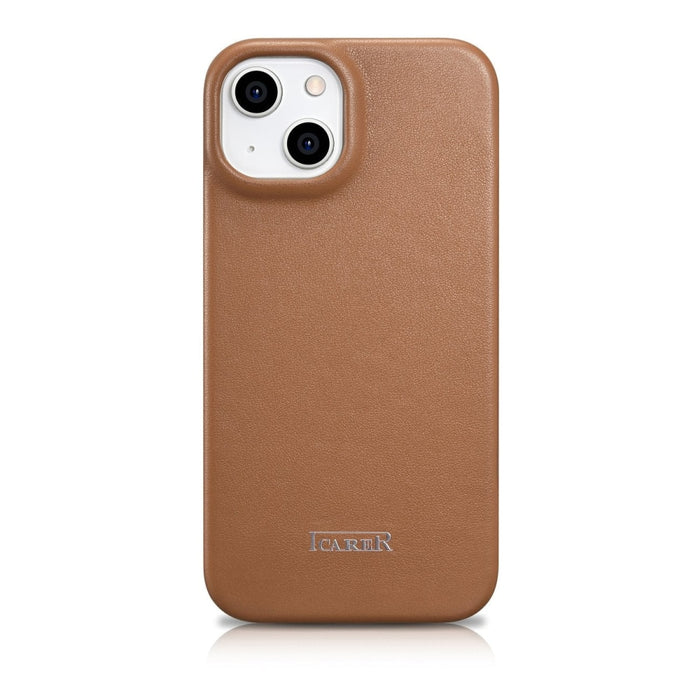 Флип Кейс от естествена кожа iCarer CE Premium за iPhone 14, магнитен, съвместим с MagSafe, Кафяв (WMI14220713-BN)