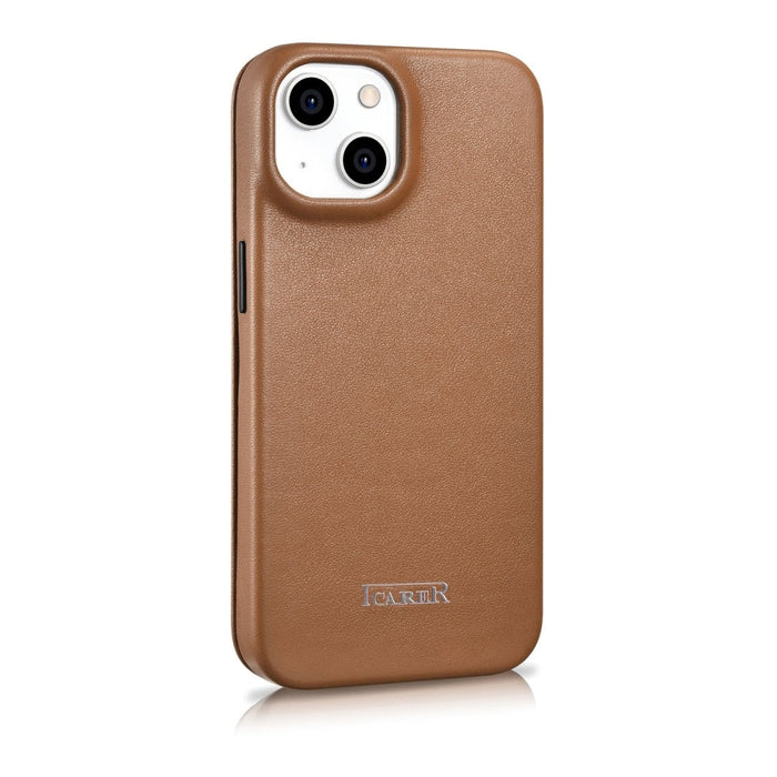 Флип Кейс от естествена кожа iCarer CE Premium за iPhone 14, магнитен, съвместим с MagSafe, Кафяв (WMI14220713-BN)