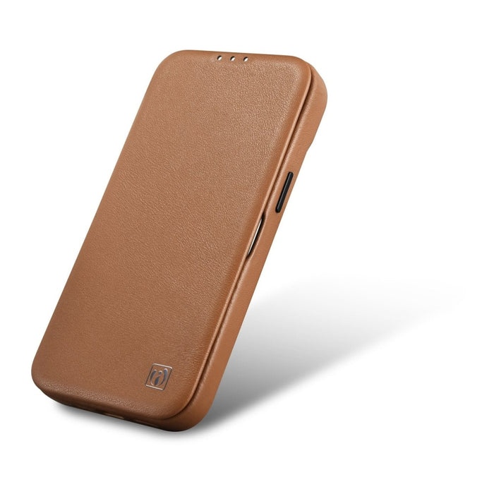 Флип Кейс от естествена кожа iCarer CE Premium за iPhone 14, магнитен, съвместим с MagSafe, Кафяв (WMI14220713-BN)