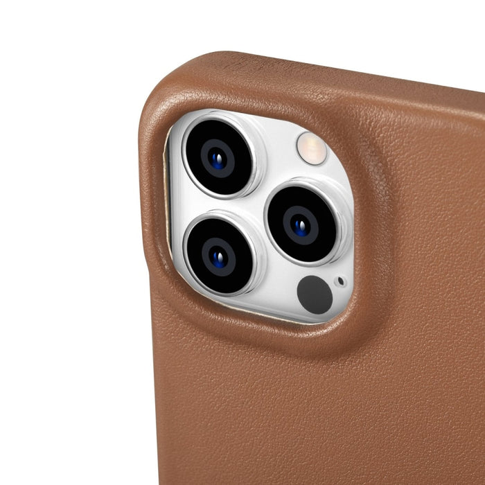 Флип Кейс от естествена кожа iCarer CE Premium за iPhone 14 Pro, магнитен, съвместим с MagSafe, Кафяв (WMI14220714-BN)