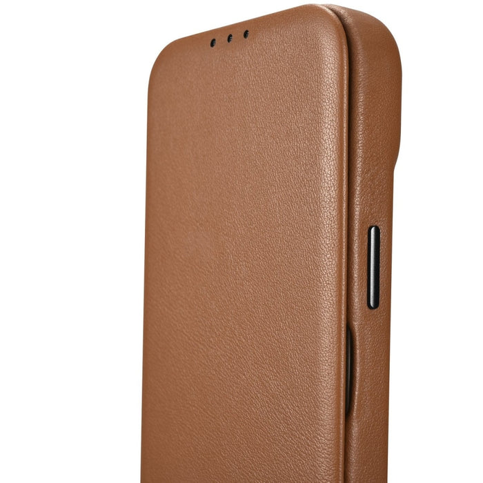 Флип Кейс от естествена кожа iCarer CE Premium за iPhone 14 Pro, магнитен, съвместим с MagSafe, Кафяв (WMI14220714-BN)