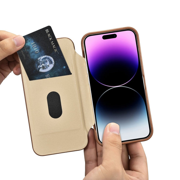 Флип Кейс от естествена кожа iCarer CE Premium за iPhone 14 Pro, магнитен, съвместим с MagSafe, Кафяв (WMI14220714-BN)