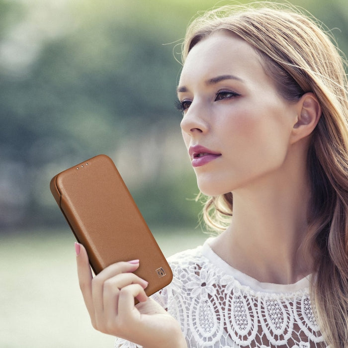 Флип Кейс от естествена кожа iCarer CE Premium за iPhone 14 Pro, магнитен, съвместим с MagSafe, Кафяв (WMI14220714-BN)