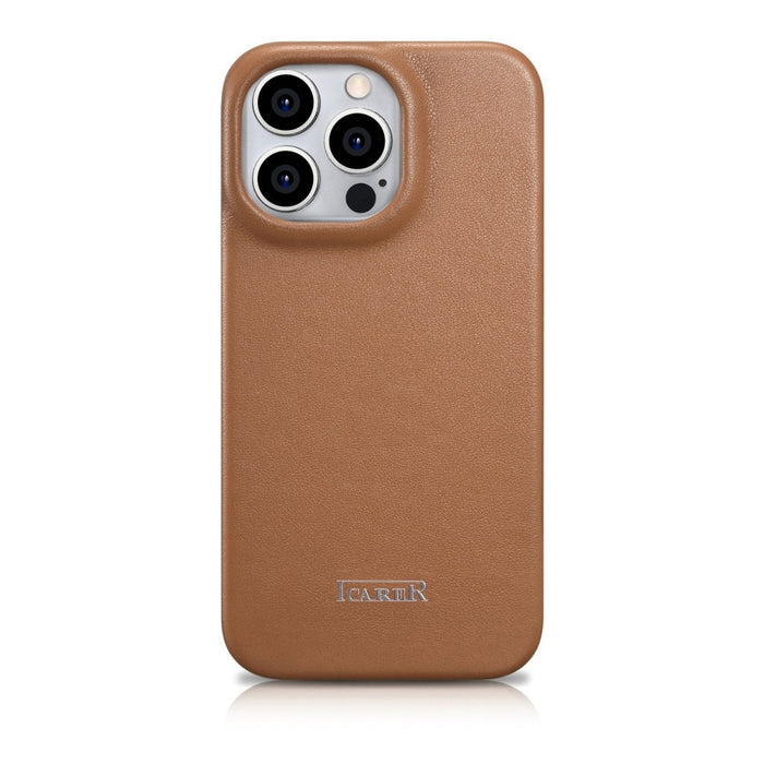 Флип Кейс от естествена кожа iCarer CE Premium за iPhone 14 Pro, магнитен, съвместим с MagSafe, Кафяв (WMI14220714-BN)